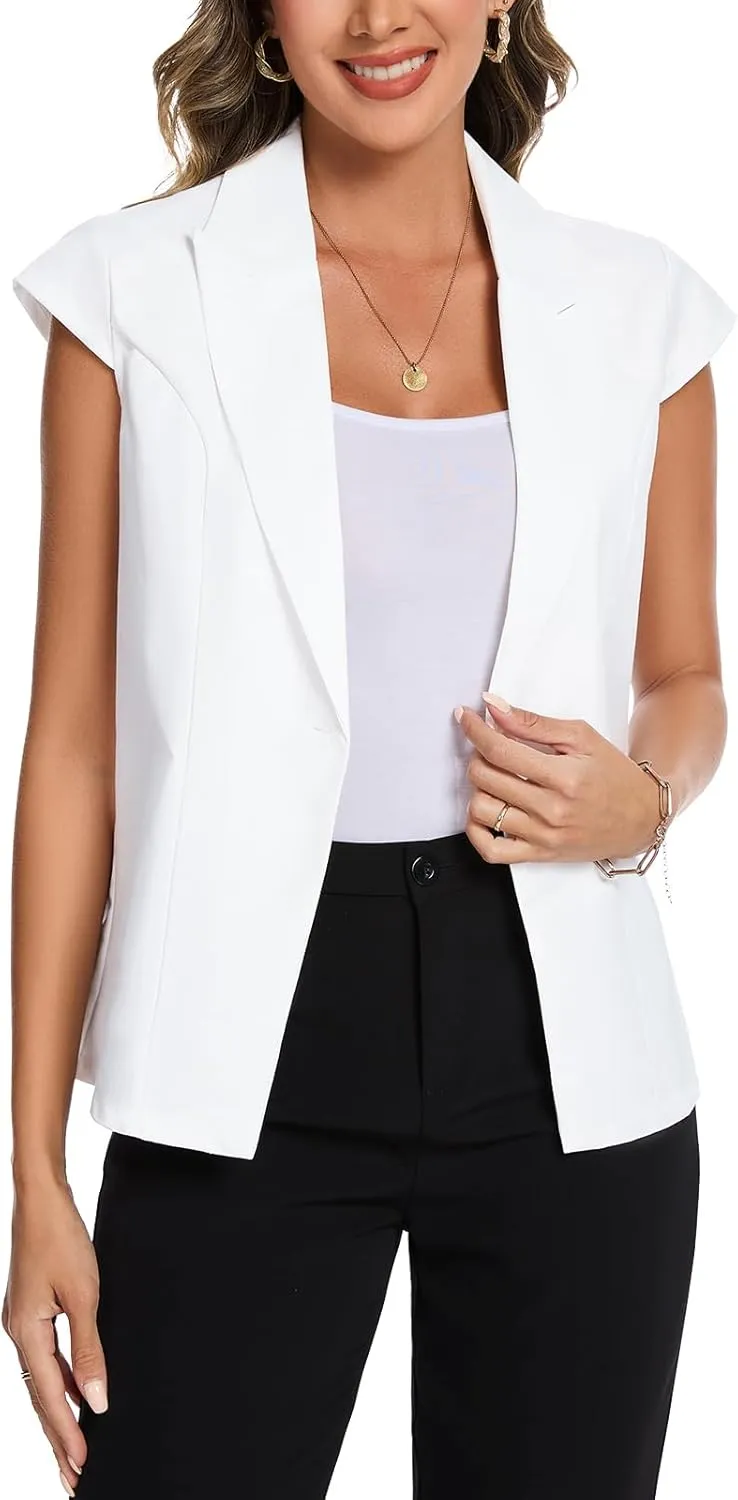 MINTLIMIT Cap Short Sleeve Blazers for Women Dressy Casual Lightweight Button Front Jacket Notch Lapel Work Office Blazer