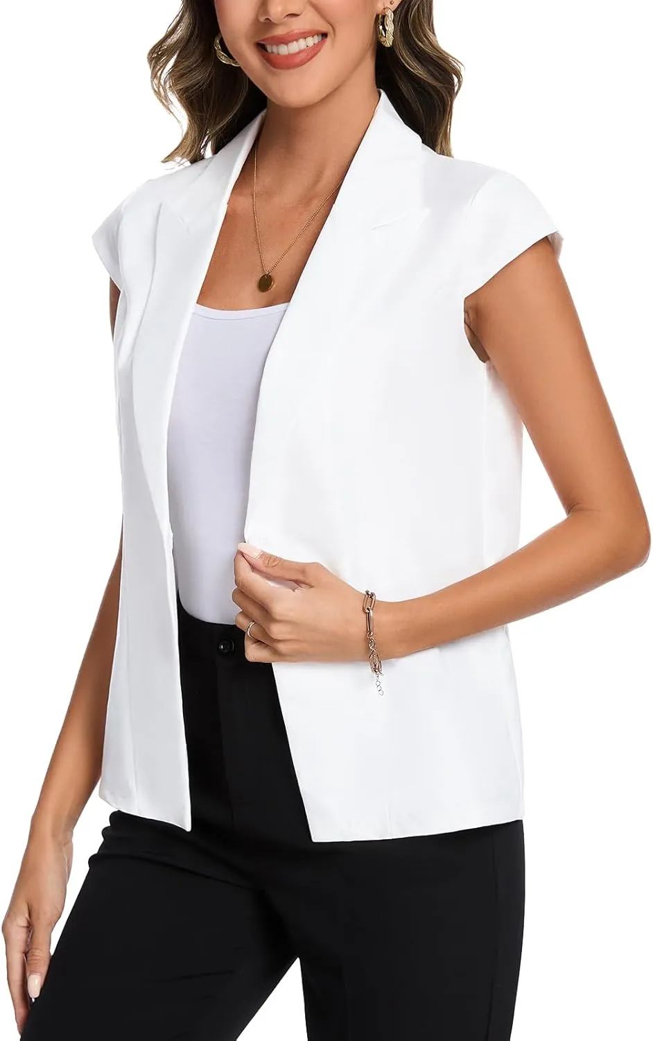 MINTLIMIT Cap Short Sleeve Blazers for Women Dressy Casual Lightweight Button Front Jacket Notch Lapel Work Office Blazer