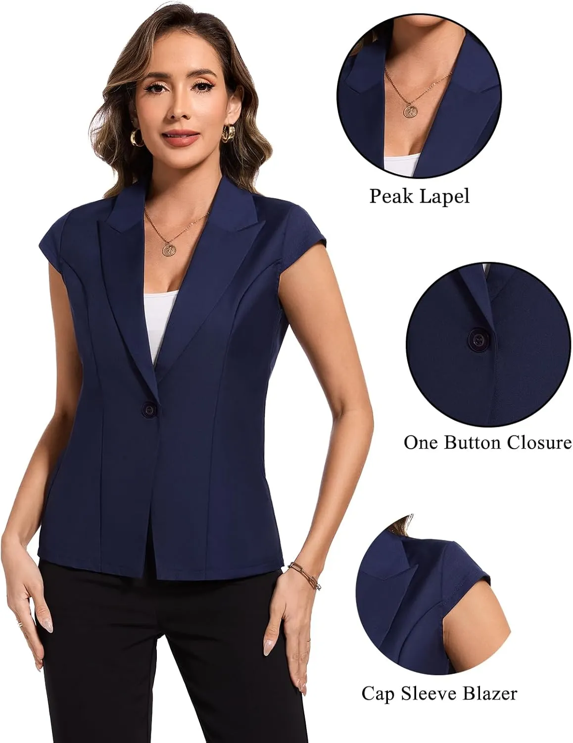 MINTLIMIT Cap Short Sleeve Blazers for Women Dressy Casual Lightweight Button Front Jacket Notch Lapel Work Office Blazer