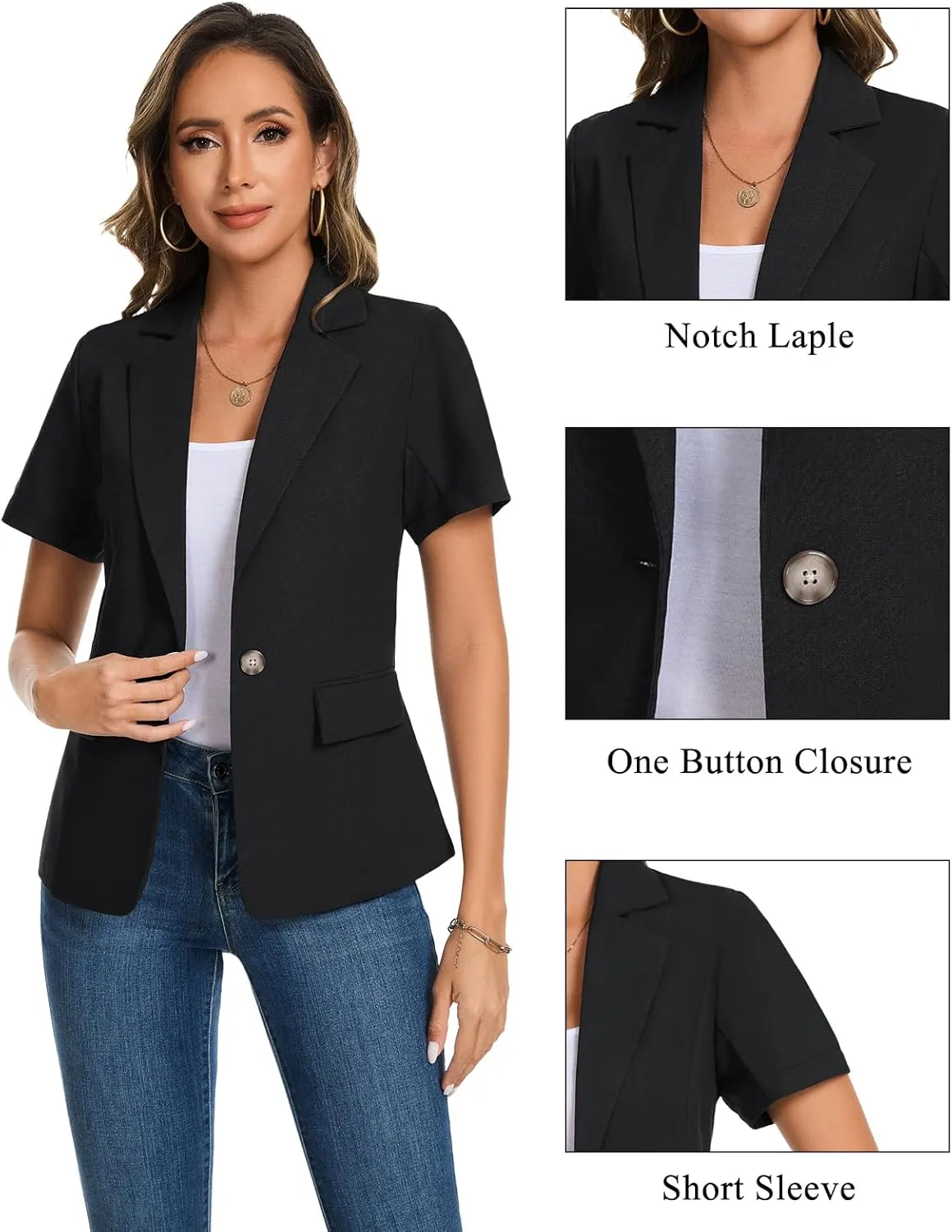 MINTLIMIT Women's Cotton Linen Blazer Jacket Short Sleeve Summer Casual Lightweight Button Lapel Blazers with Pockets