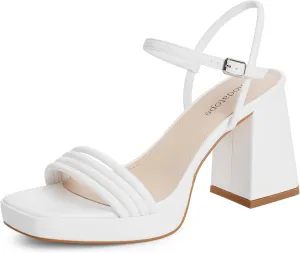 Modatope Platform Bow Sandals for Women Chunky Heel Strappy Platform Heels Square Open Toe Heeled Sandals Ankle Strap Block Heel Sanadals