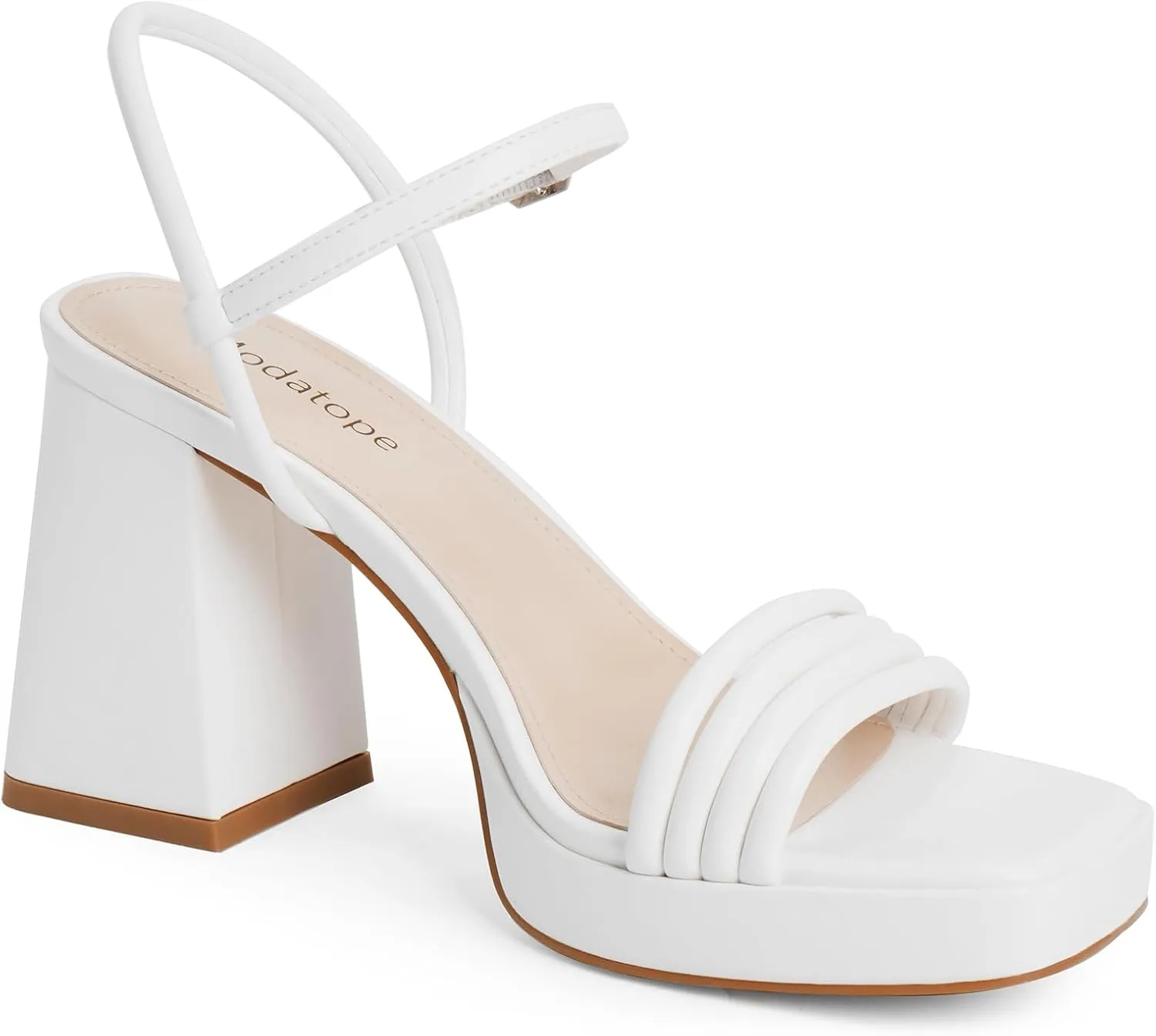 Modatope Platform Bow Sandals for Women Chunky Heel Strappy Platform Heels Square Open Toe Heeled Sandals Ankle Strap Block Heel Sanadals