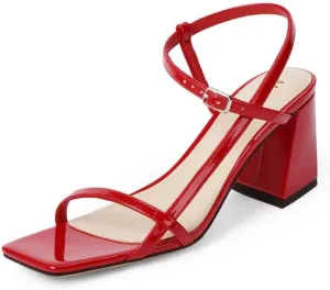 Modatope Women's Chunky Heel Square Toe Sandals - Red