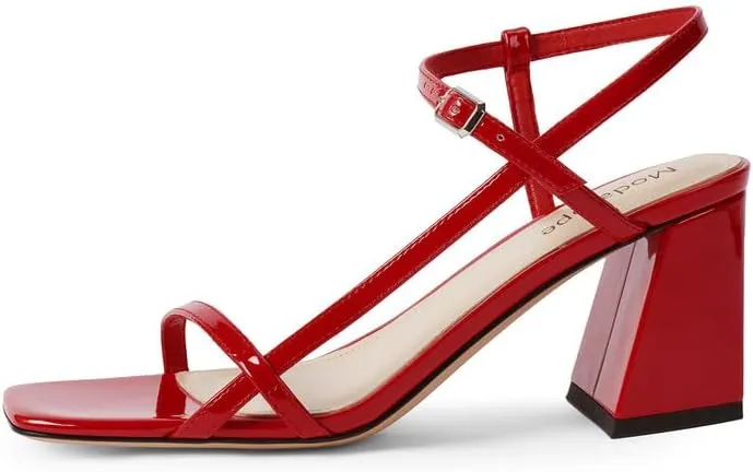 Modatope Women's Chunky Heel Square Toe Sandals - Red