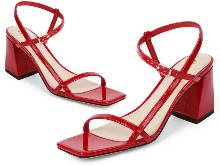 Modatope Women's Chunky Heel Square Toe Sandals - Red