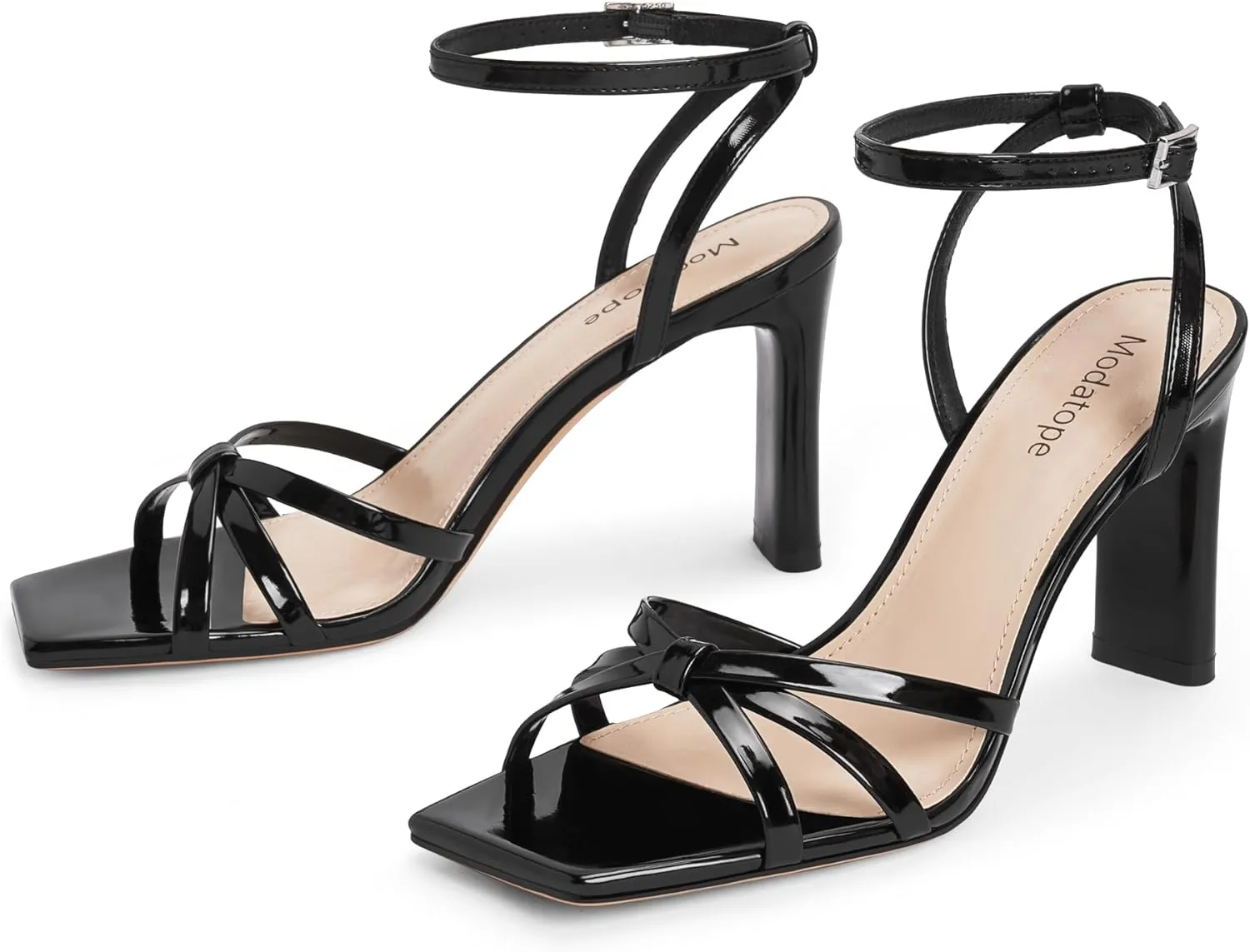 Modatope Womens Sandals Square Open Toe Chunky High Heels Strappy Ankle Strap Sandals Comfort Dress Party Shoes