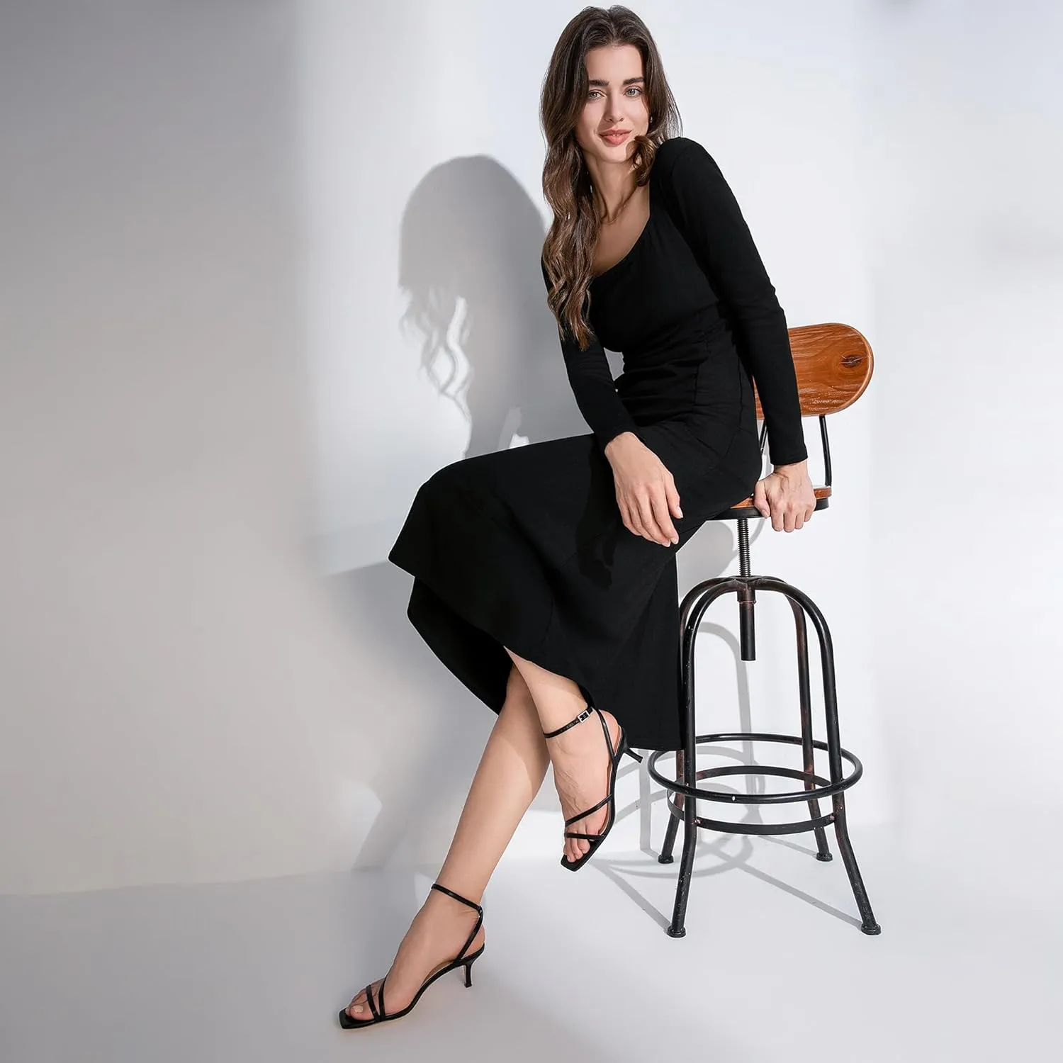 Modatope Womens Sandals Square Open Toe Kitten Heels Strappy Ankle Strap Sandals Comfort Dress Party Shoes
