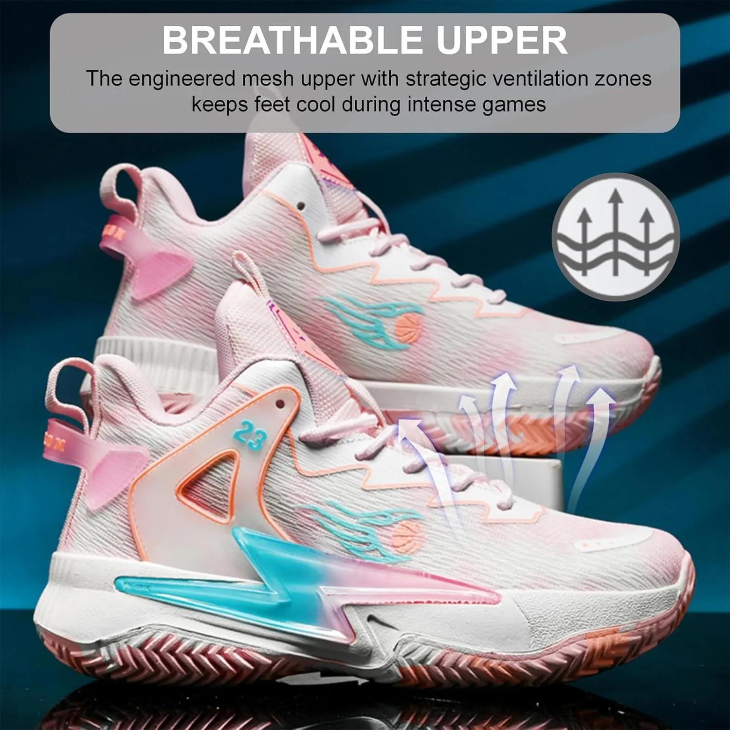 Moodeng Womens Basketball Shoes Breathable Non Slip Sports Shoes Fashion Running Sneakers Supportive Athletic Gym Shoes