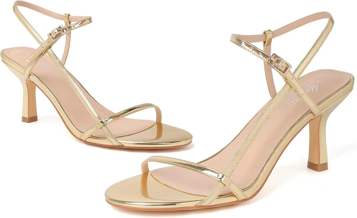 Mostrin Heels for Women Strappy Sandals Square Open Toe High Heel Sandals Ankle Strap Stiletto Heels for Party Wedding