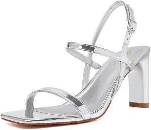 Mostrin Heels for Women Strappy Sandals Square Open Toe High Heel Sandals Ankle Strap Stiletto Heels for Party Wedding