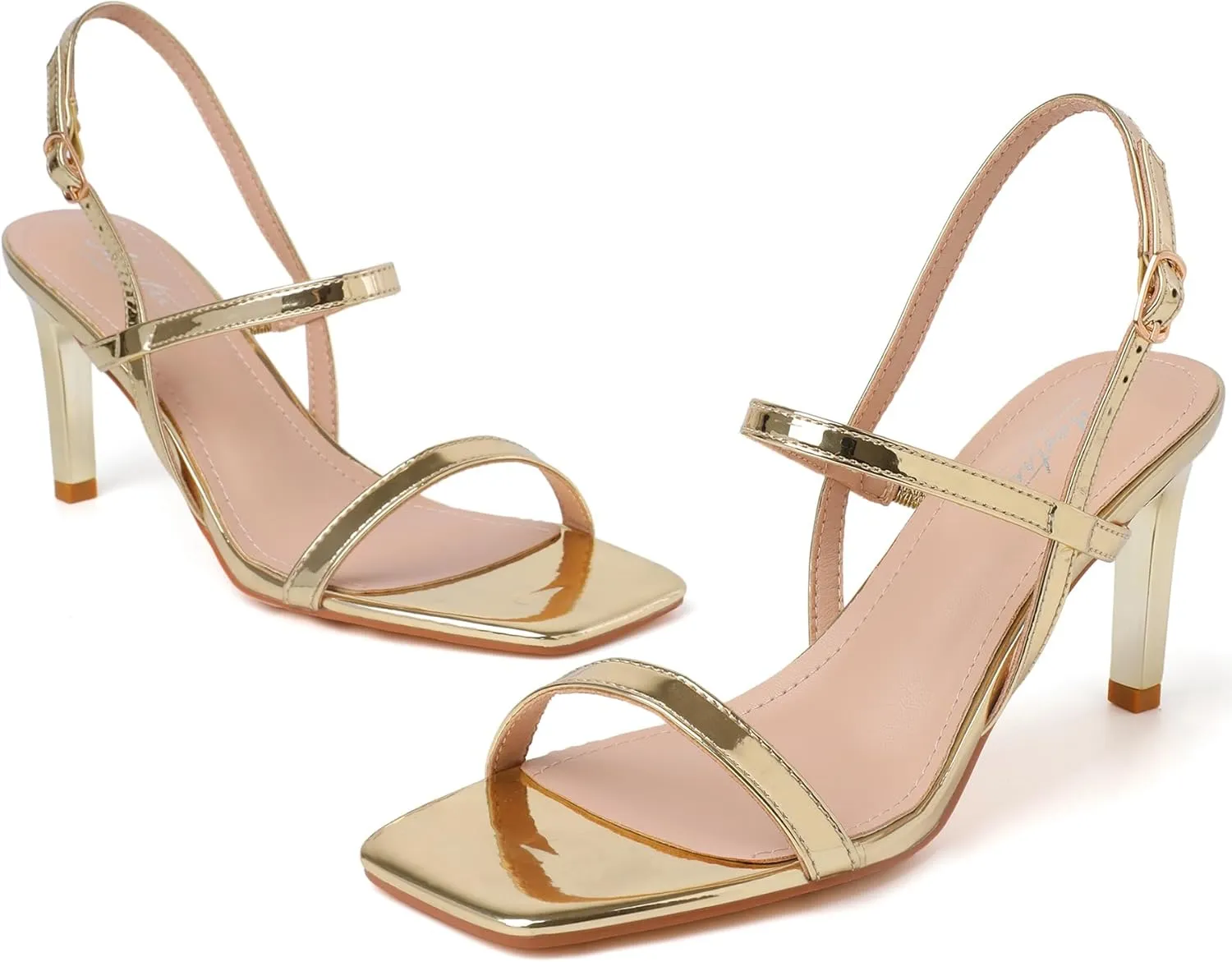 Mostrin Heels for Women Strappy Sandals Square Open Toe High Heel Sandals Ankle Strap Stiletto Heels for Party Wedding