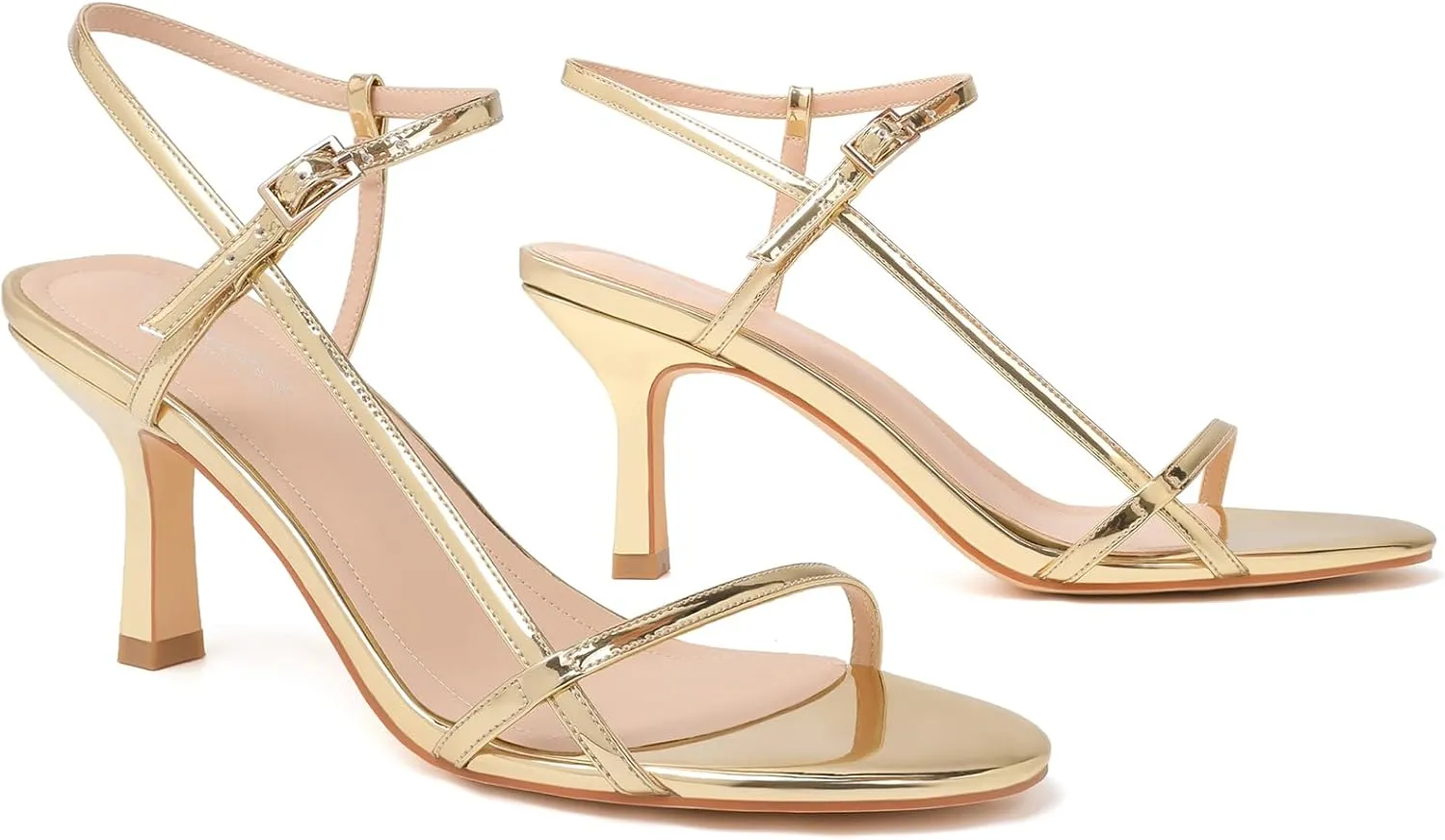 Mostrin Heels for Women Strappy Sandals Square Open Toe High Heel Sandals Ankle Strap Stiletto Heels for Party Wedding
