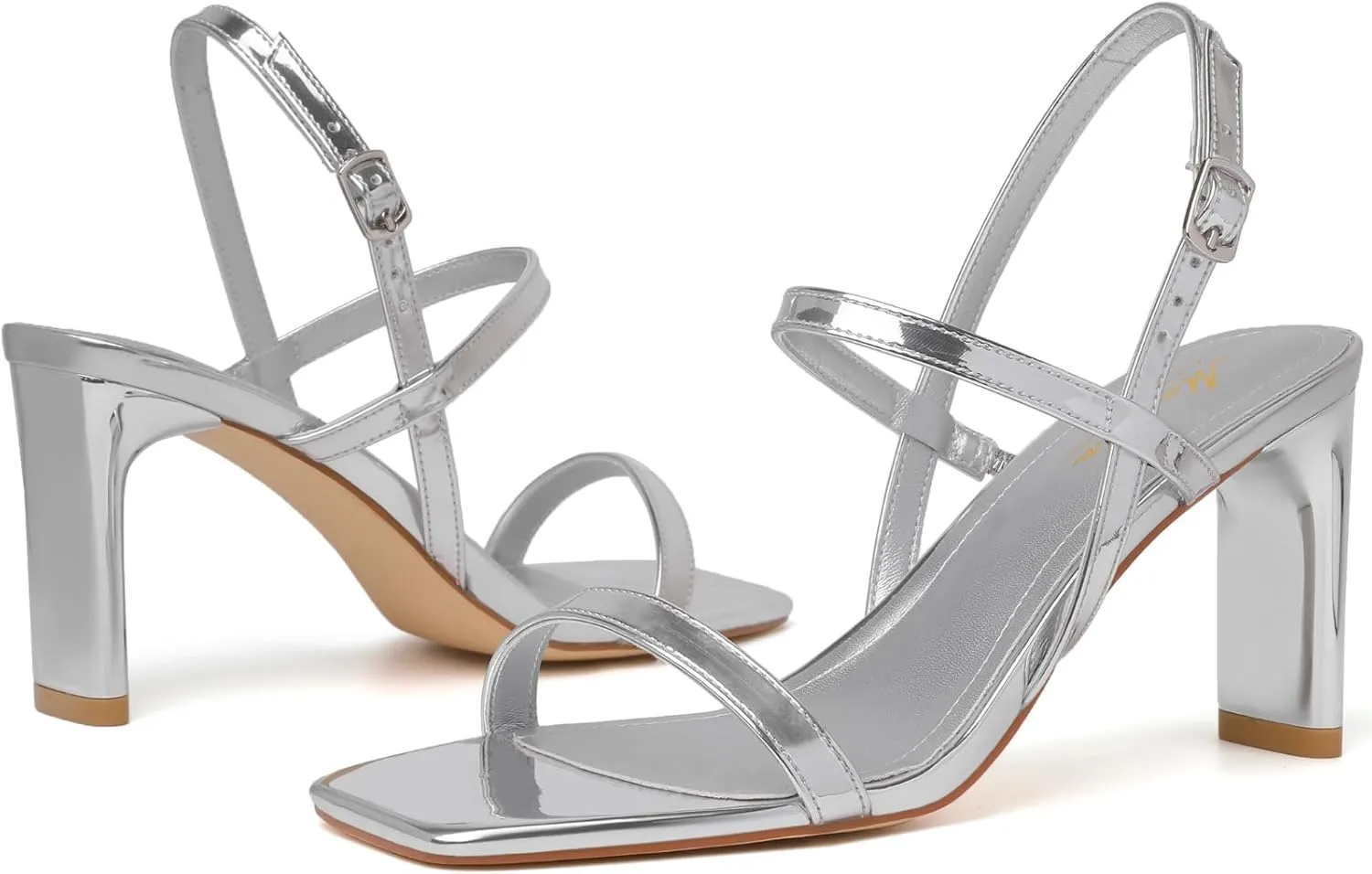 Mostrin Heels for Women Strappy Sandals Square Open Toe High Heel Sandals Ankle Strap Stiletto Heels for Party Wedding