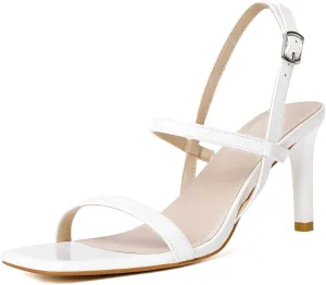 Mostrin Heels for Women Strappy Sandals Square Open Toe High Heel Sandals Ankle Strap Stiletto Heels for Party Wedding