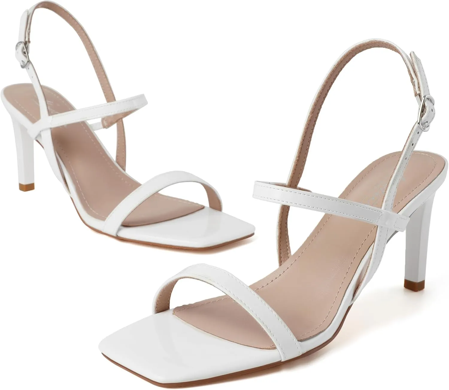 Mostrin Heels for Women Strappy Sandals Square Open Toe High Heel Sandals Ankle Strap Stiletto Heels for Party Wedding