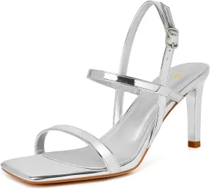 Mostrin Heels for Women Strappy Sandals Square Open Toe High Heel Sandals Ankle Strap Stiletto Heels for Party Wedding