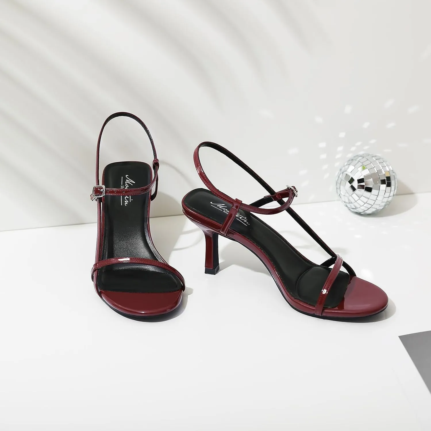 Mostrin Heels for Women Strappy Sandals Square Open Toe High Heel Sandals Ankle Strap Stiletto Heels for Party Wedding