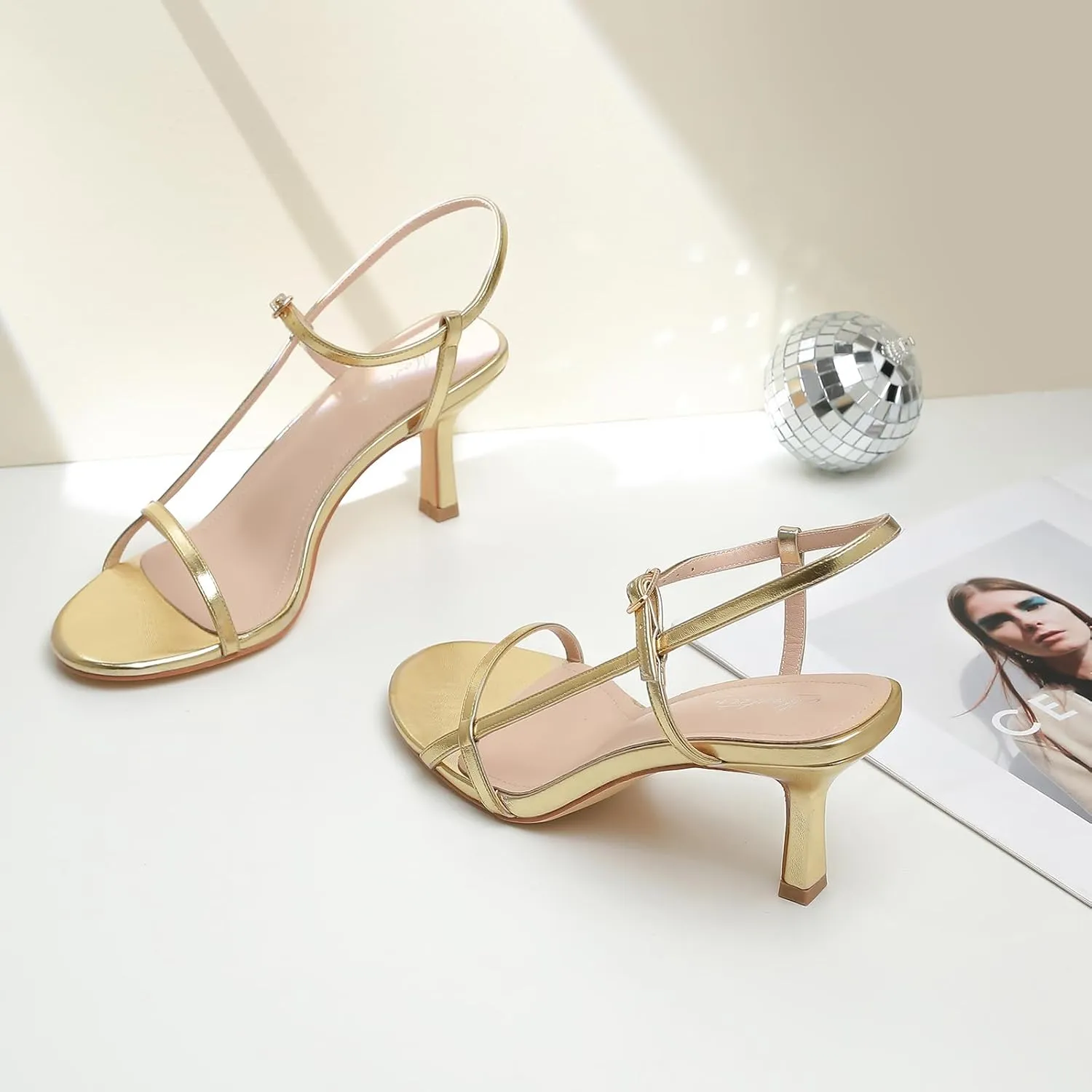 Mostrin Heels for Women Strappy Sandals Square Open Toe High Heel Sandals Ankle Strap Stiletto Heels for Party Wedding