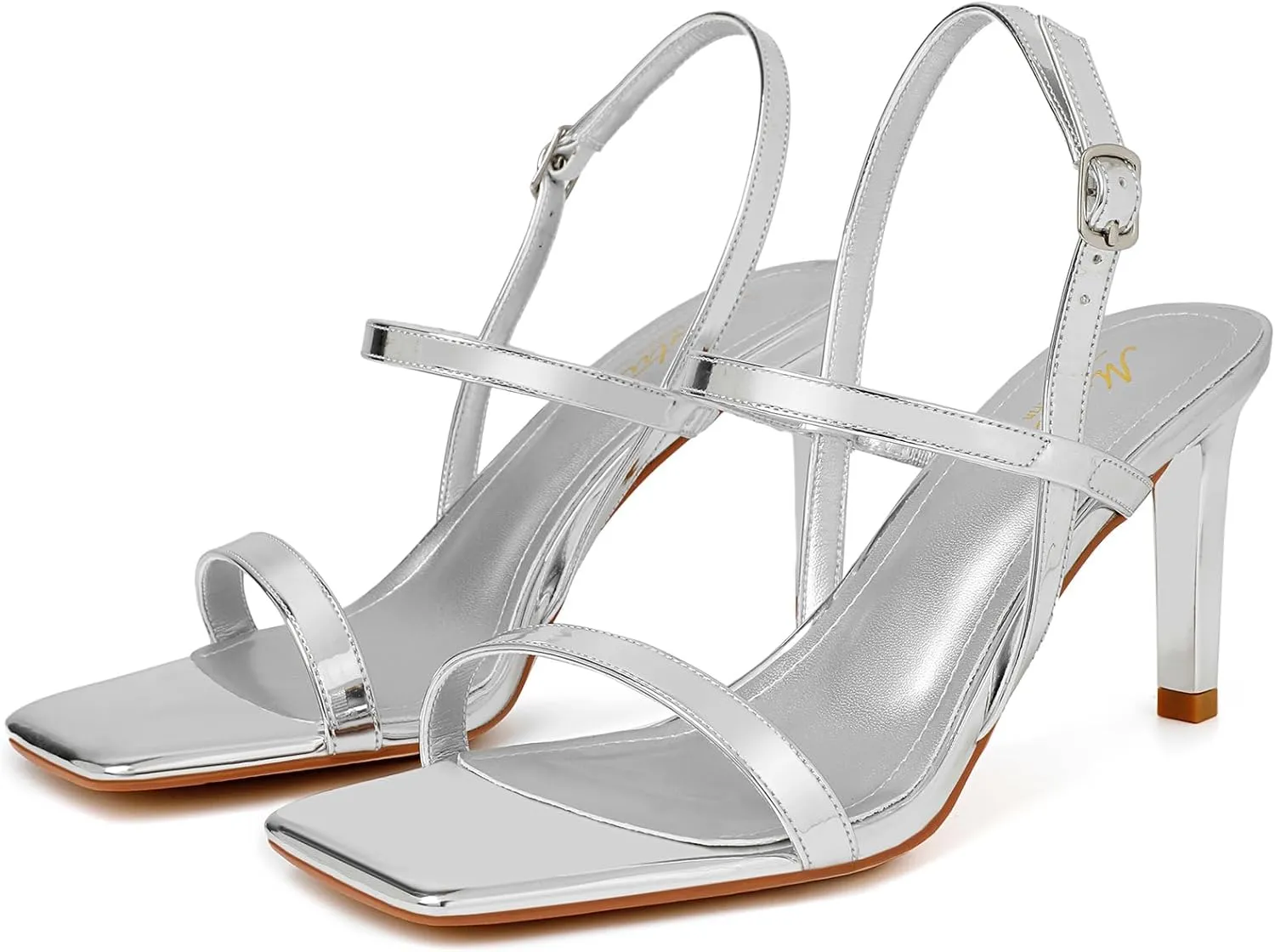 Mostrin Heels for Women Strappy Sandals Square Open Toe High Heel Sandals Ankle Strap Stiletto Heels for Party Wedding