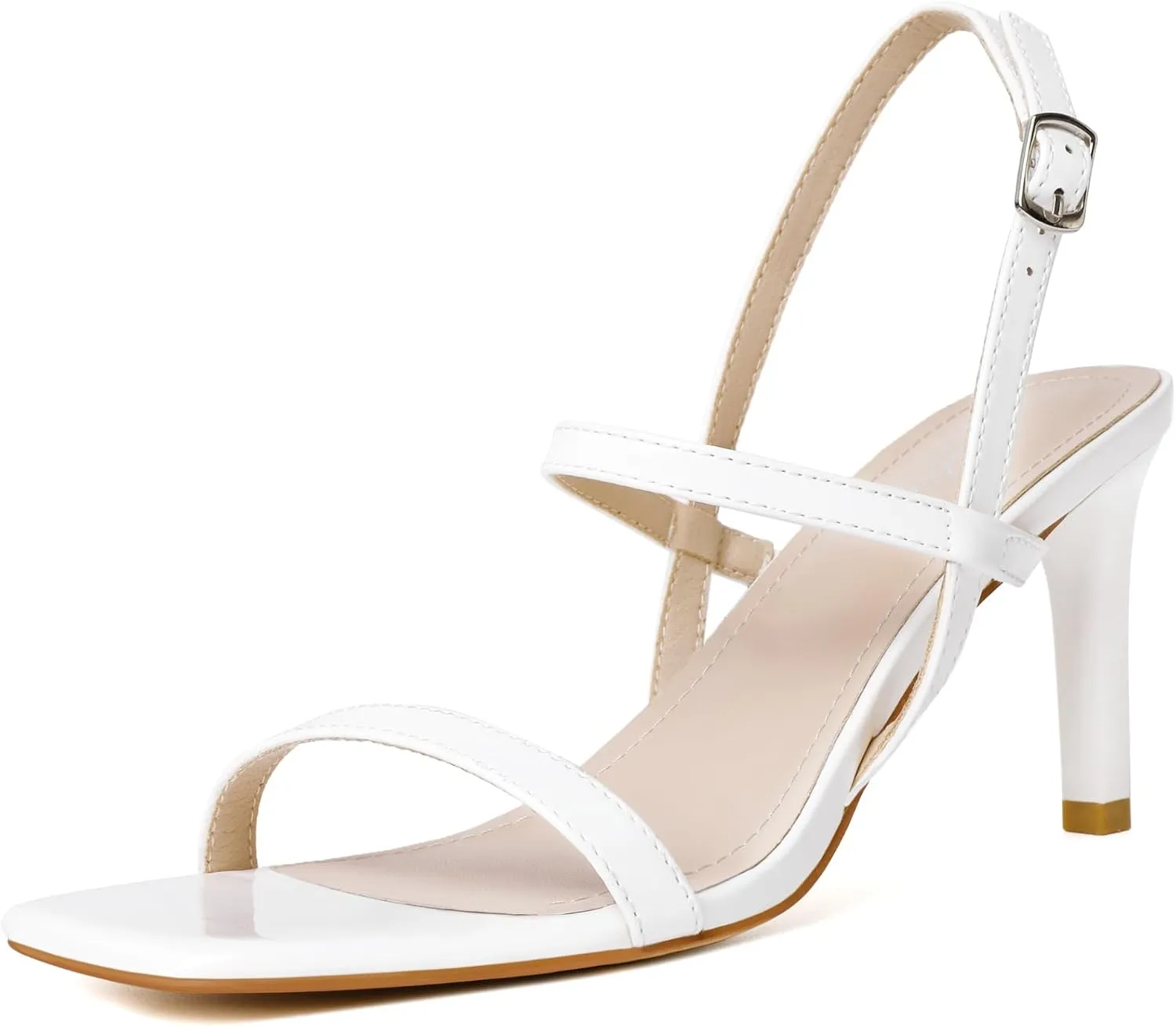 Mostrin Heels for Women Strappy Sandals Square Open Toe High Heel Sandals Ankle Strap Stiletto Heels for Party Wedding