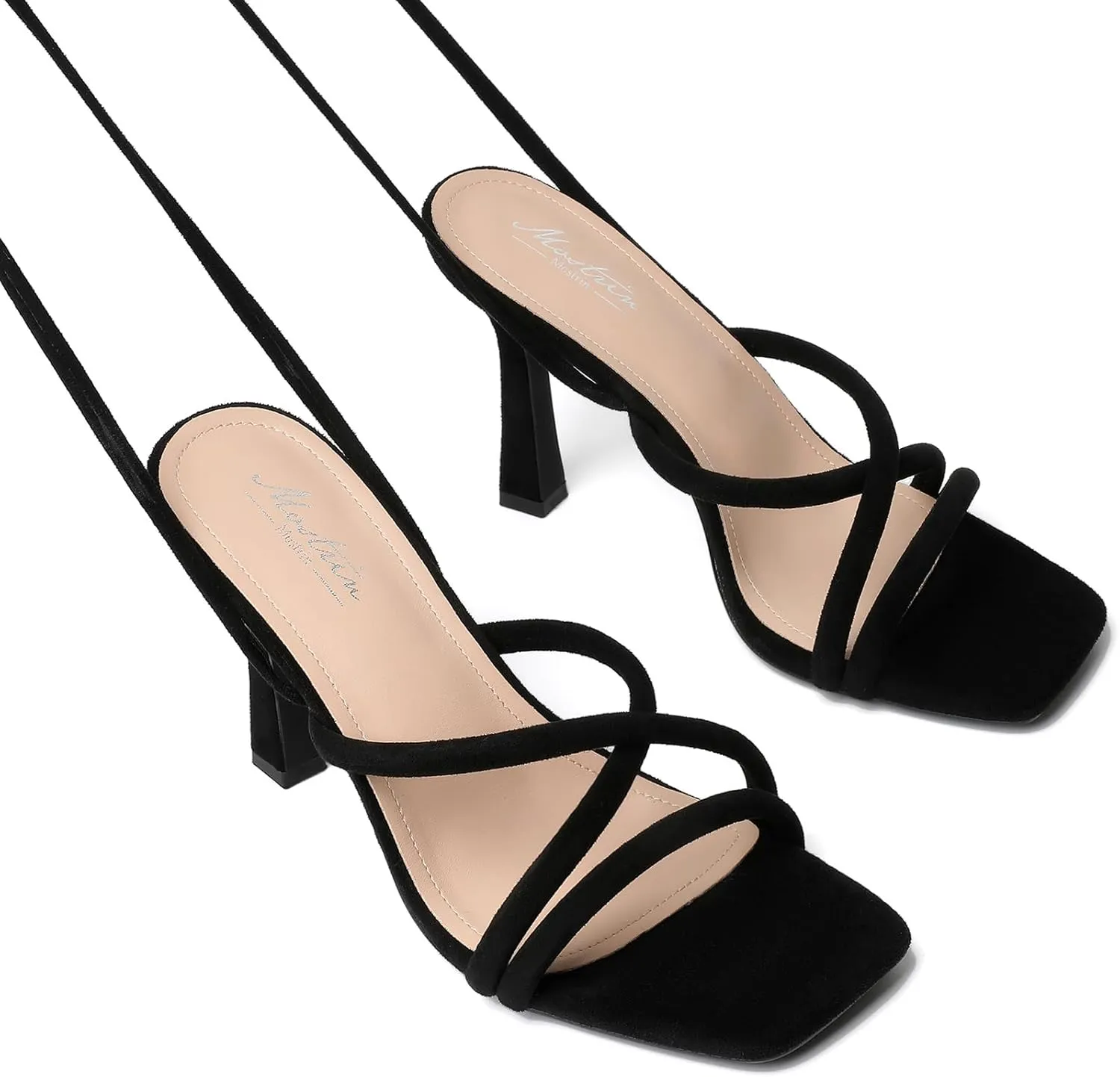 Mostrin Womens Sandals Strappy Heels for Women Lace Up Square Open Toe Heels Tie Up High Heeled Sandals for Prom, Party, Daily Wear
