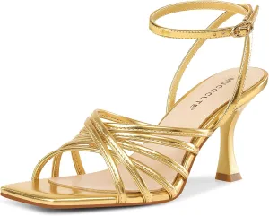 MUCCCUTE Heels for Women Square Open Toe Heeled Sandals Strappy Heels Ankle Strap Comfort Weddings Dressy Prom Shoes
