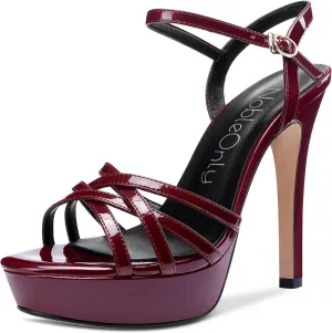 NobleOnly Women's High Heels Platform Roman Slingback Ankle Strap Sandals Open-Toe Stilettos Sandal 5" Heel Bassic Shoes