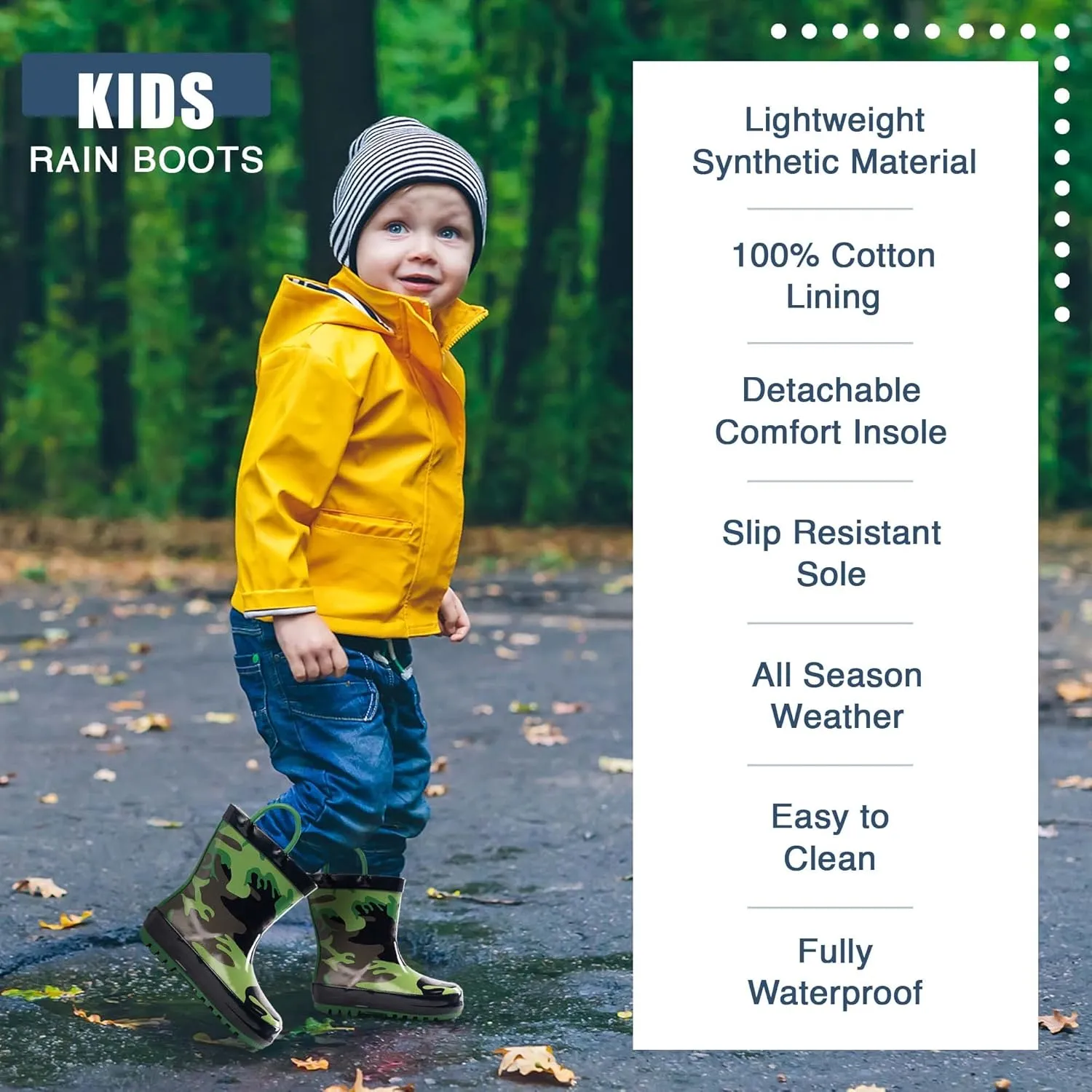 NORTY Rubber Rain Boots for Kids - Waterproof Rubber Boots Boys and Girls Solid & Printed Rainboots for Toddlers and Kids