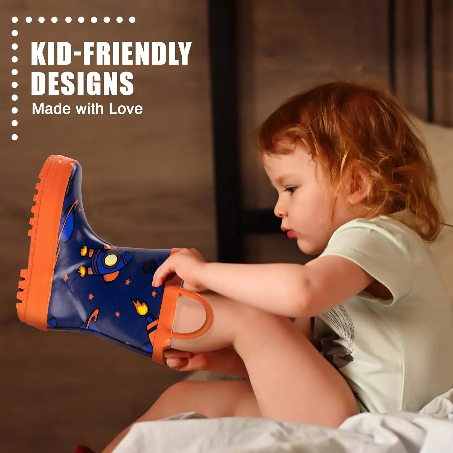 NORTY Rubber Rain Boots for Kids - Waterproof Rubber Boots Boys and Girls Solid & Printed Rainboots for Toddlers and Kids