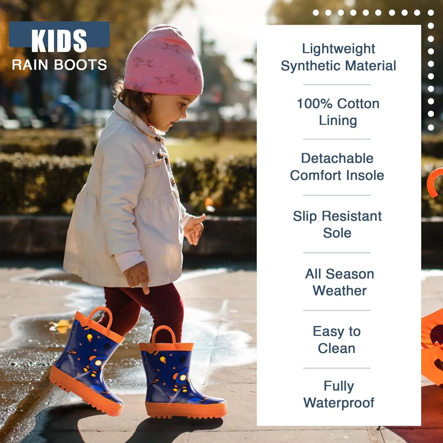 NORTY Rubber Rain Boots for Kids - Waterproof Rubber Boots Boys and Girls Solid & Printed Rainboots for Toddlers and Kids