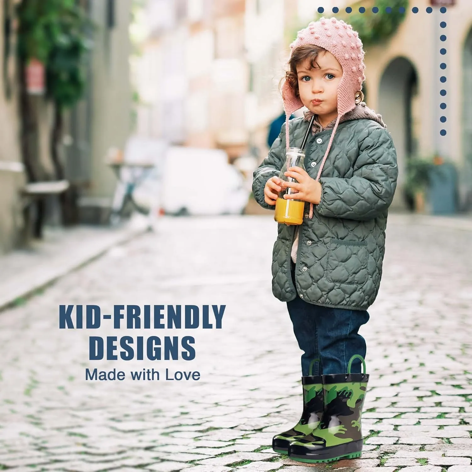 NORTY Rubber Rain Boots for Kids - Waterproof Rubber Boots Boys and Girls Solid & Printed Rainboots for Toddlers and Kids