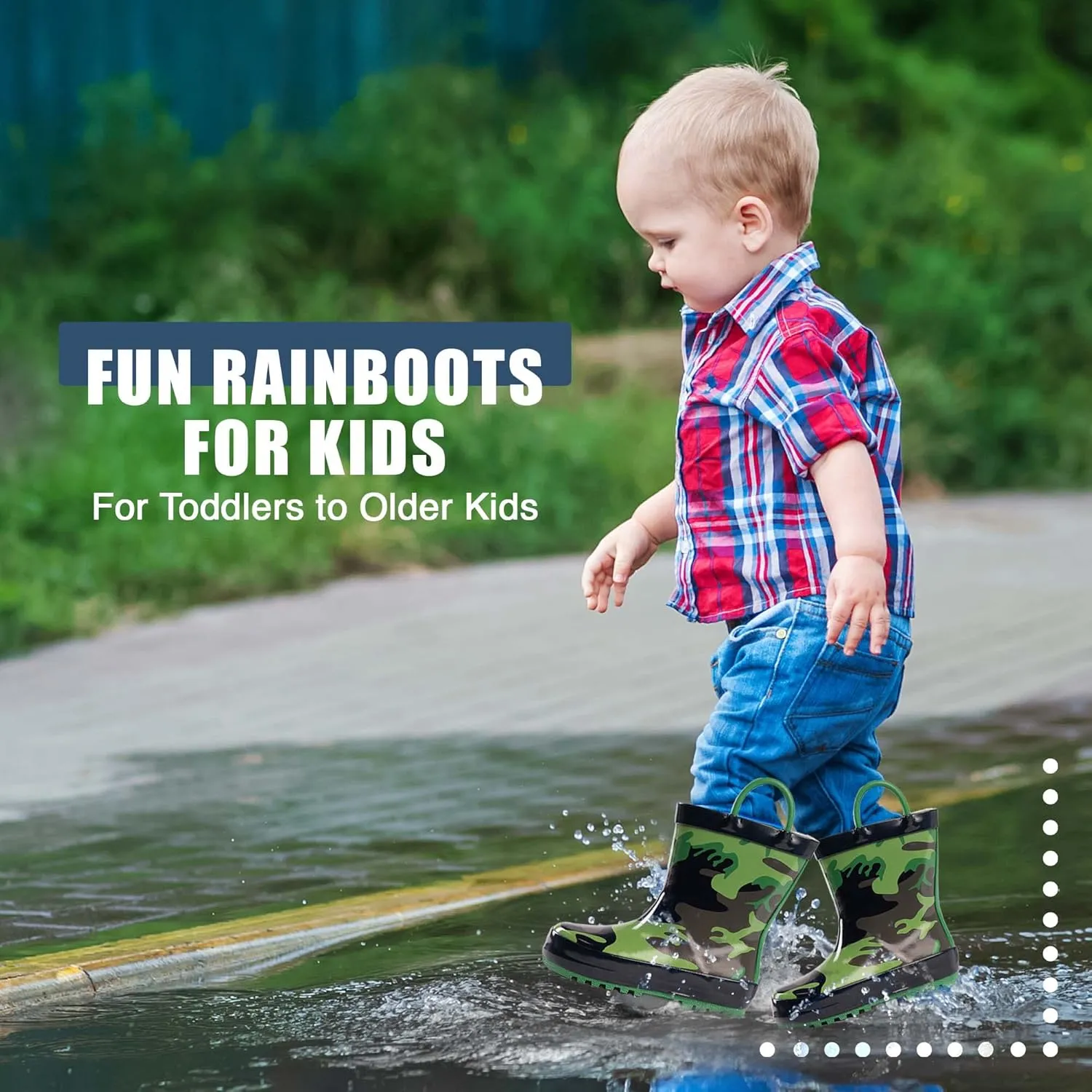 NORTY Rubber Rain Boots for Kids - Waterproof Rubber Boots Boys and Girls Solid & Printed Rainboots for Toddlers and Kids