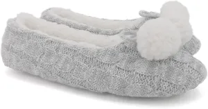 ofoot Womens Indoor Warm Knit House Shoes,Ballerina Slipper Socks,Washable Ballet Style Flats,Soft Soled Non Slip Rubber Bottom with Grips