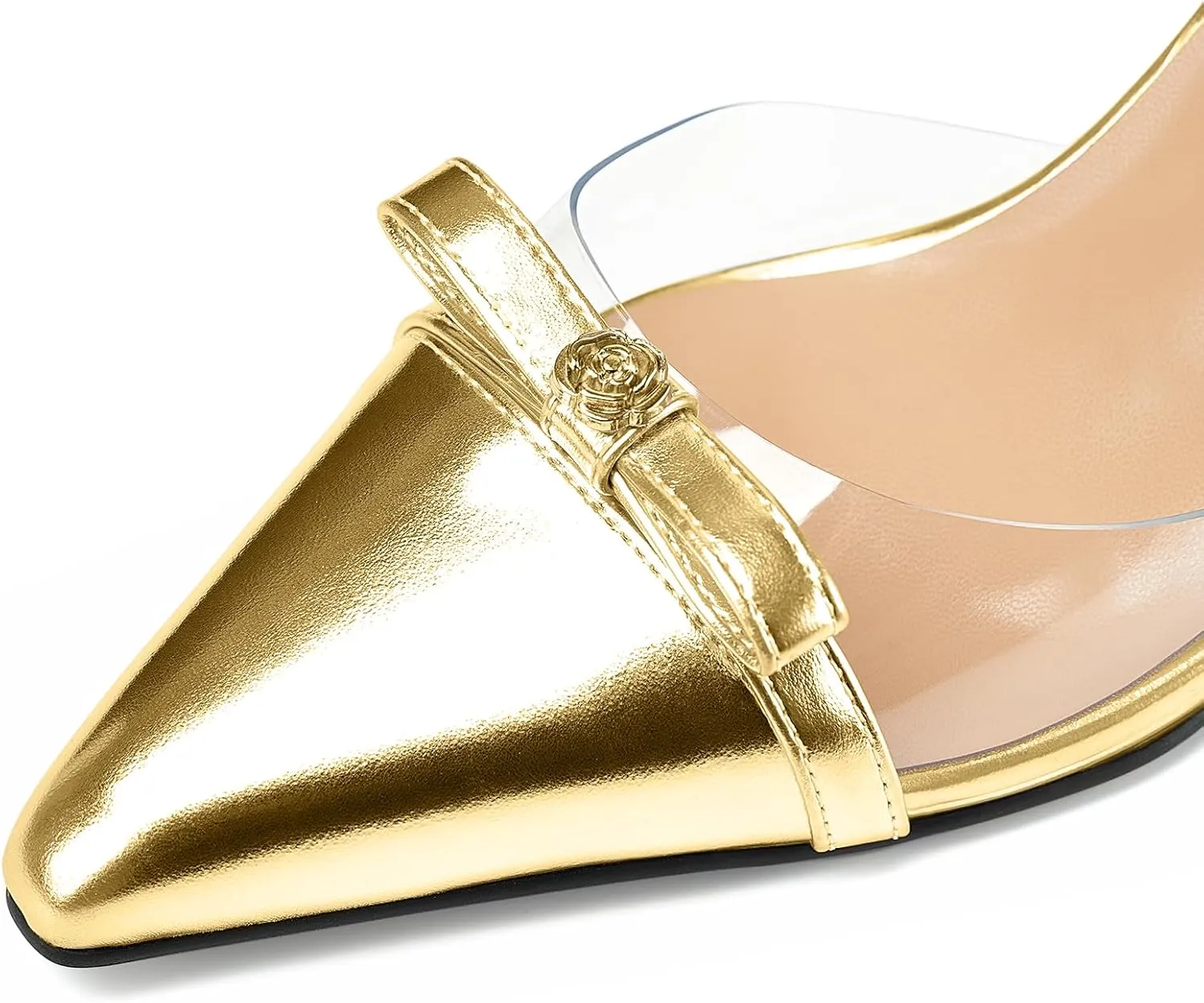 Oh Mispares Women’s Heeled Sandals Wedge Heel Slingback Heels Pointed Closed Toe Transparent Bow Ankle Strap Wedding Bridal Prom Dress Pump Shoes