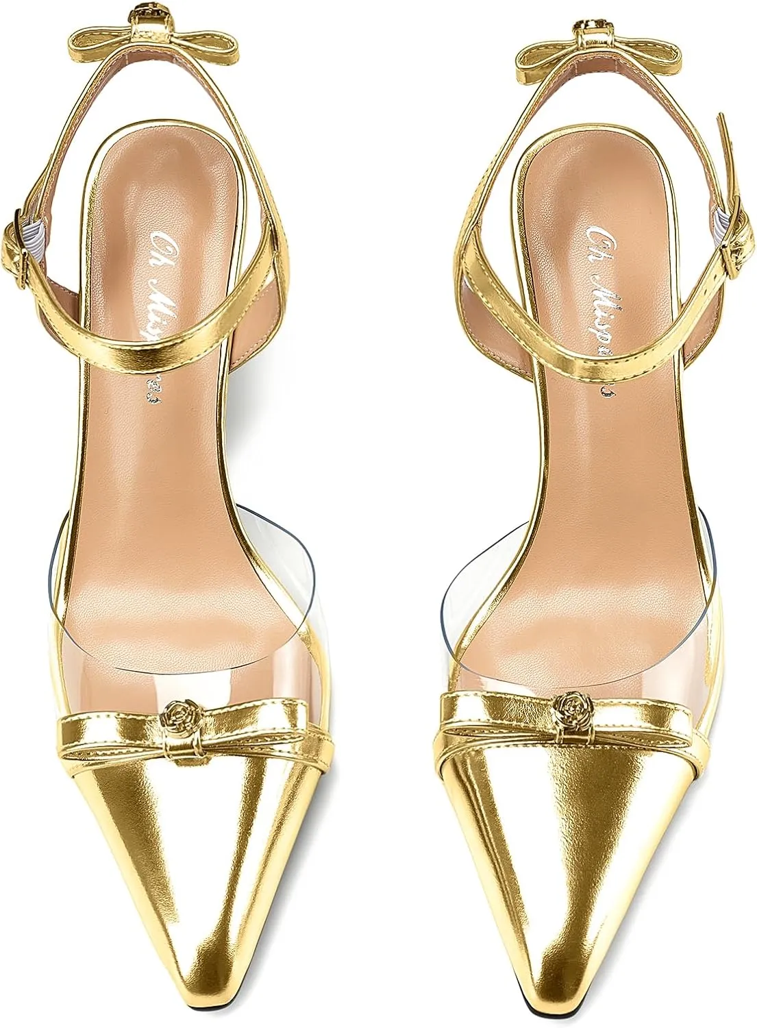 Oh Mispares Women’s Heeled Sandals Wedge Heel Slingback Heels Pointed Closed Toe Transparent Bow Ankle Strap Wedding Bridal Prom Dress Pump Shoes