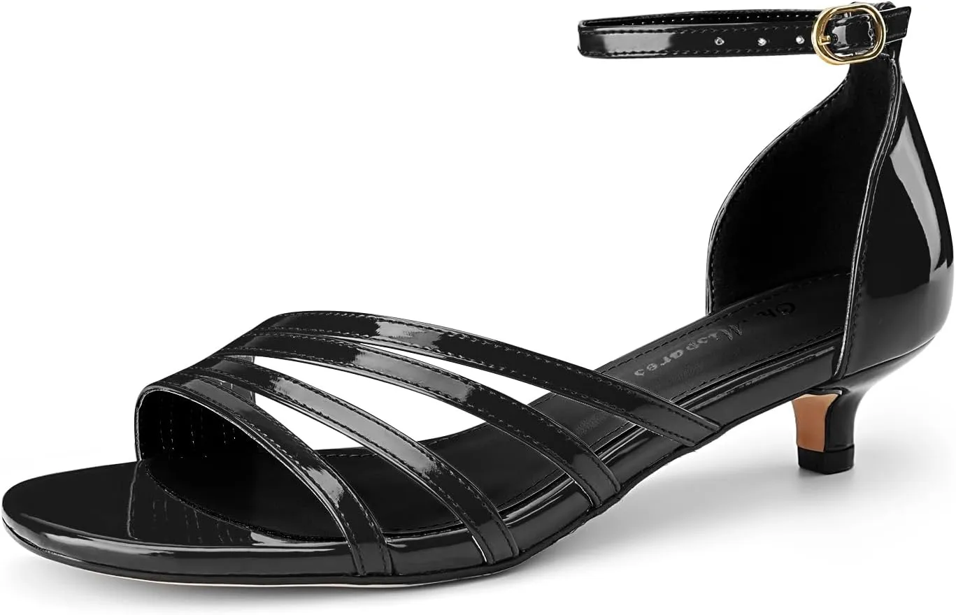Oh Mispares Women’s Kitten Heel Sandals Round Open Toe Comfortable Strappy Low Heels Adjustable Ankle Strap Buckle Party Prom Office Casual Dress Shoes