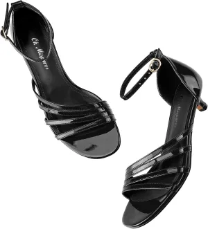 Oh Mispares Women’s Kitten Heel Sandals Round Open Toe Comfortable Strappy Low Heels Adjustable Ankle Strap Buckle Party Prom Office Casual Dress Shoes