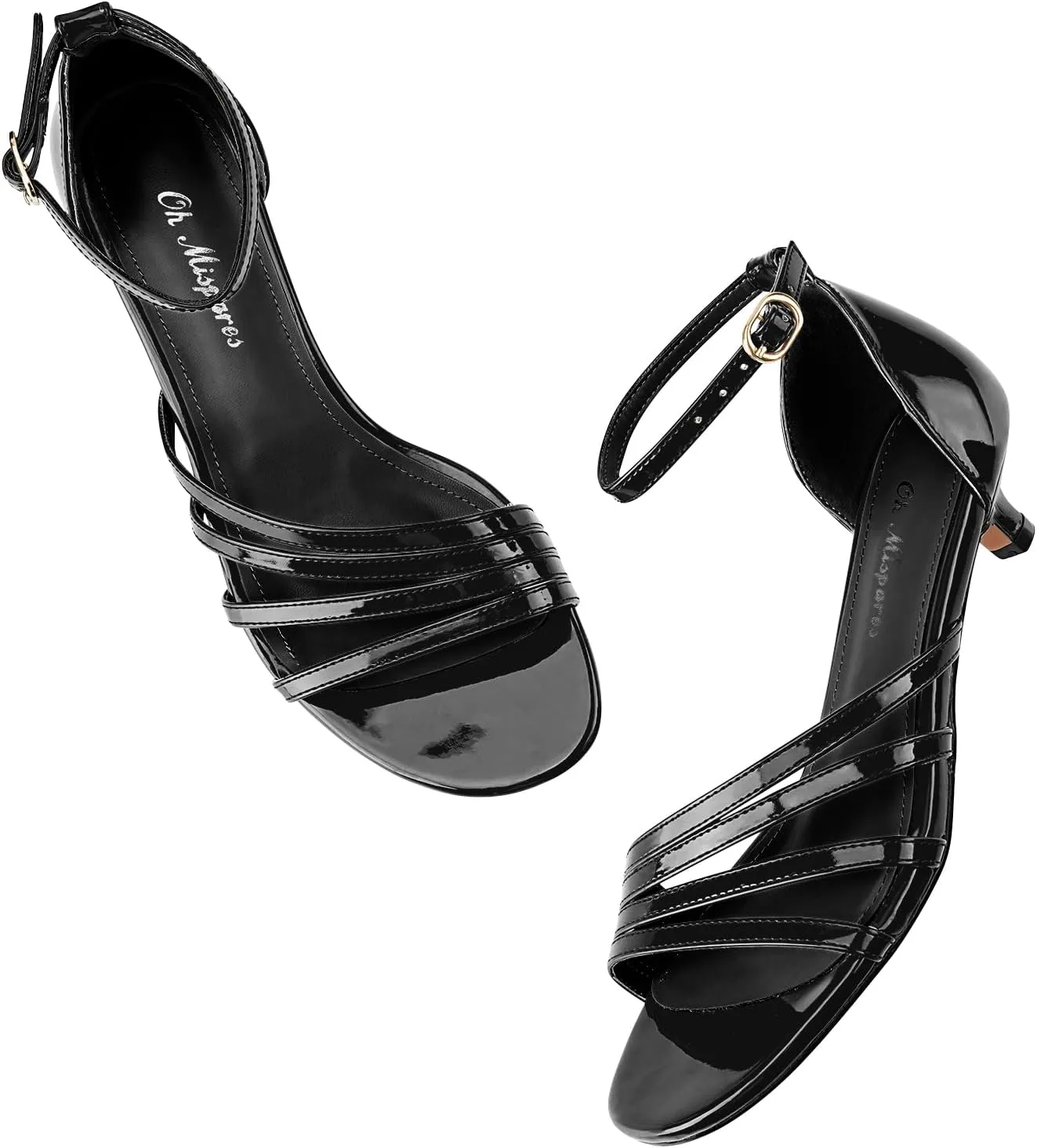 Oh Mispares Women’s Kitten Heel Sandals Round Open Toe Comfortable Strappy Low Heels Adjustable Ankle Strap Buckle Party Prom Office Casual Dress Shoes