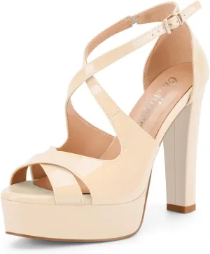 Oh Mispares Wome's Chunky Block High Heel Platform Sandals Peep Toe Sexy Crisscross Strappy Heels for Women Ankle Strap Dress Shoes for Wedding Party Evening Summer