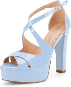 Oh Mispares Wome's Chunky Block High Heel Platform Sandals Peep Toe Sexy Crisscross Strappy Heels for Women Ankle Strap Dress Shoes for Wedding Party Evening Summer