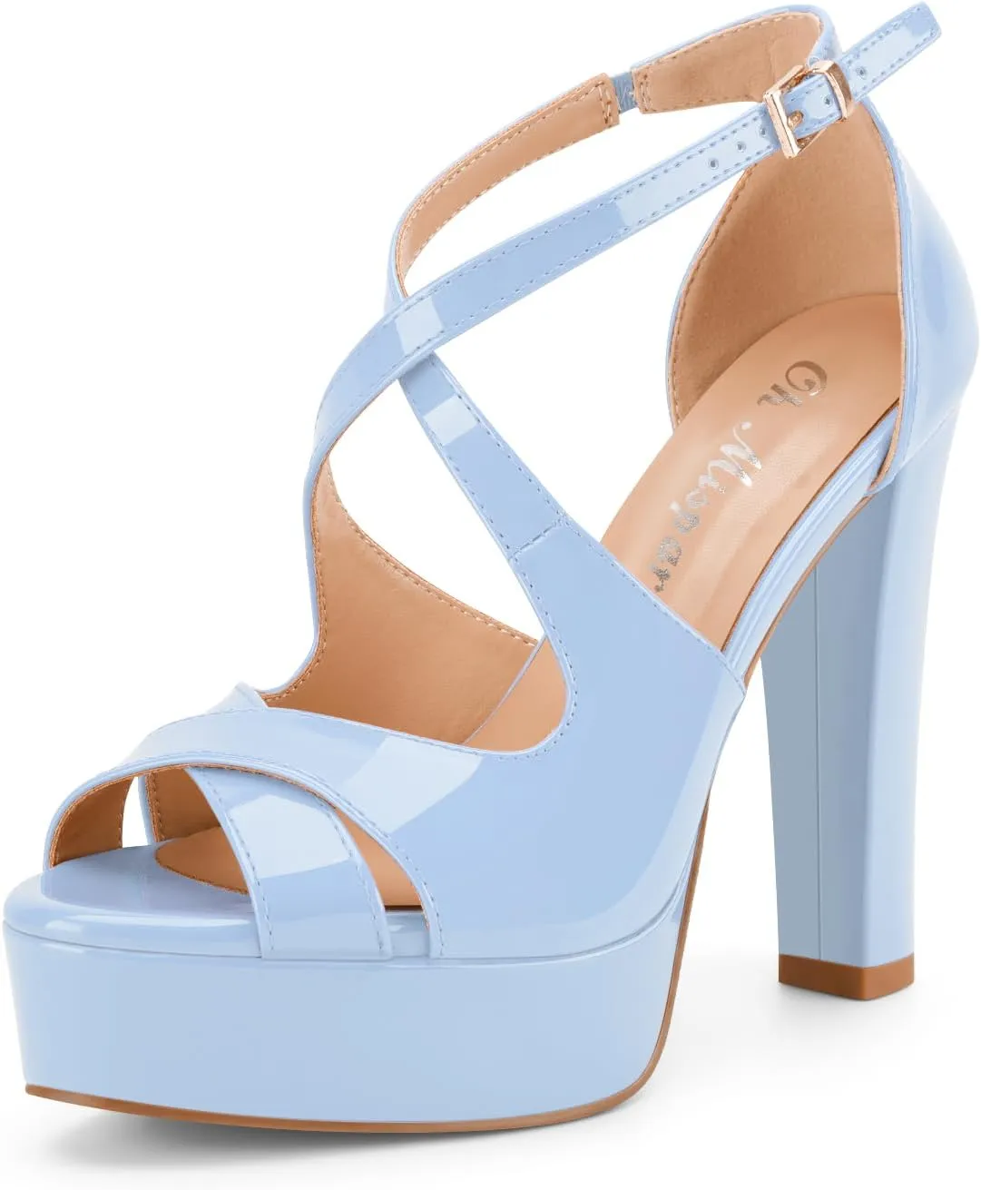 Oh Mispares Wome's Chunky Block High Heel Platform Sandals Peep Toe Sexy Crisscross Strappy Heels for Women Ankle Strap Dress Shoes for Wedding Party Evening Summer