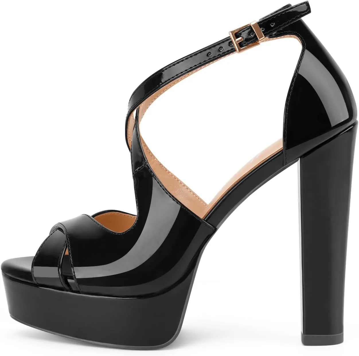 Oh Mispares Wome's Chunky Block High Heel Platform Sandals Peep Toe Sexy Crisscross Strappy Heels for Women Ankle Strap Dress Shoes for Wedding Party Evening Summer