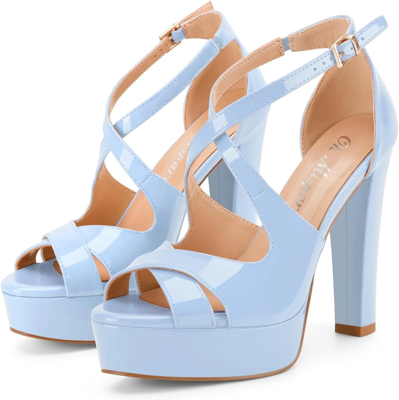Oh Mispares Wome's Chunky Block High Heel Platform Sandals Peep Toe Sexy Crisscross Strappy Heels for Women Ankle Strap Dress Shoes for Wedding Party Evening Summer