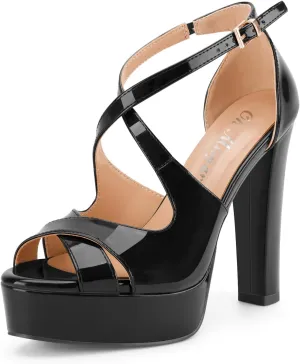 Oh Mispares Wome's Chunky Block High Heel Platform Sandals Peep Toe Sexy Crisscross Strappy Heels for Women Ankle Strap Dress Shoes for Wedding Party Evening Summer