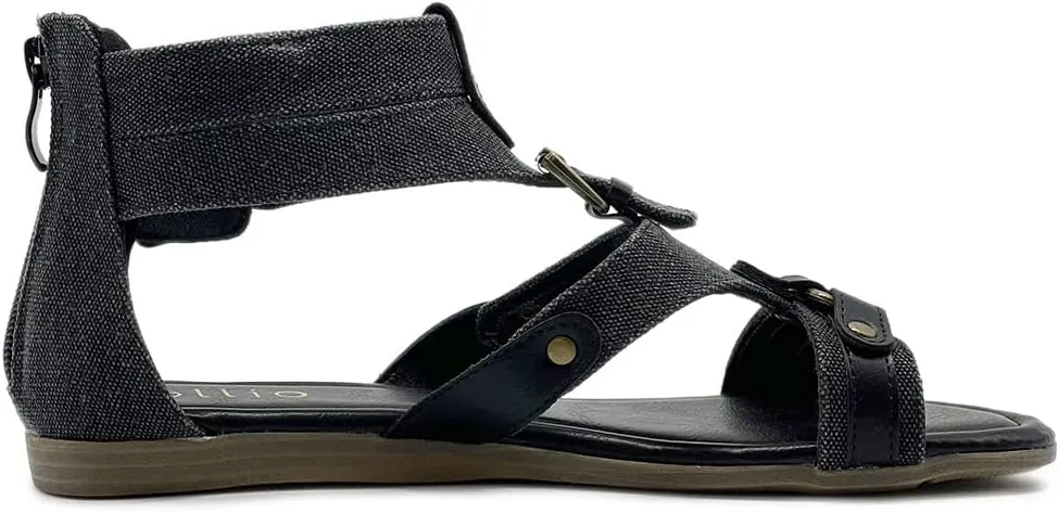 Ollio Women's Flat Shoe Gladiator Strappy Buckle Ankle Strap Back Zipper Sandal
