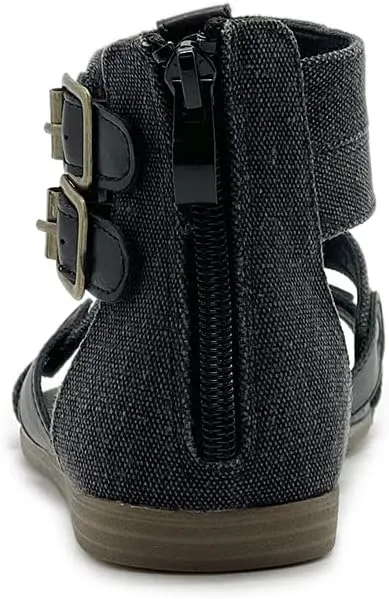 Ollio Women's Flat Shoe Gladiator Strappy Buckle Ankle Strap Back Zipper Sandal