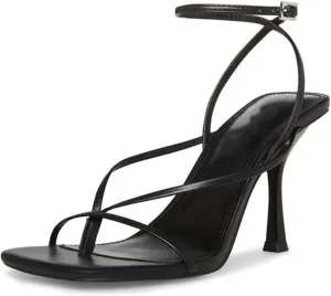 olomisa Strappy Heels for Women Square Toe Thong Heels Ankle Strap Stiletto Heeled Sandals
