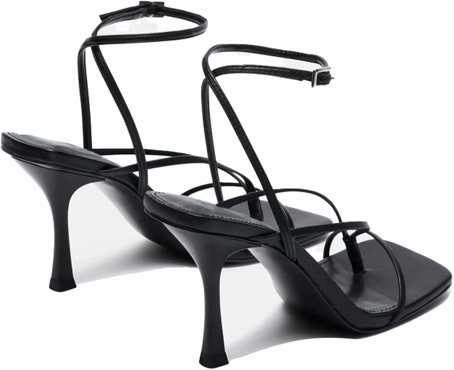 olomisa Strappy Heels for Women Square Toe Thong Heels Ankle Strap Stiletto Heeled Sandals
