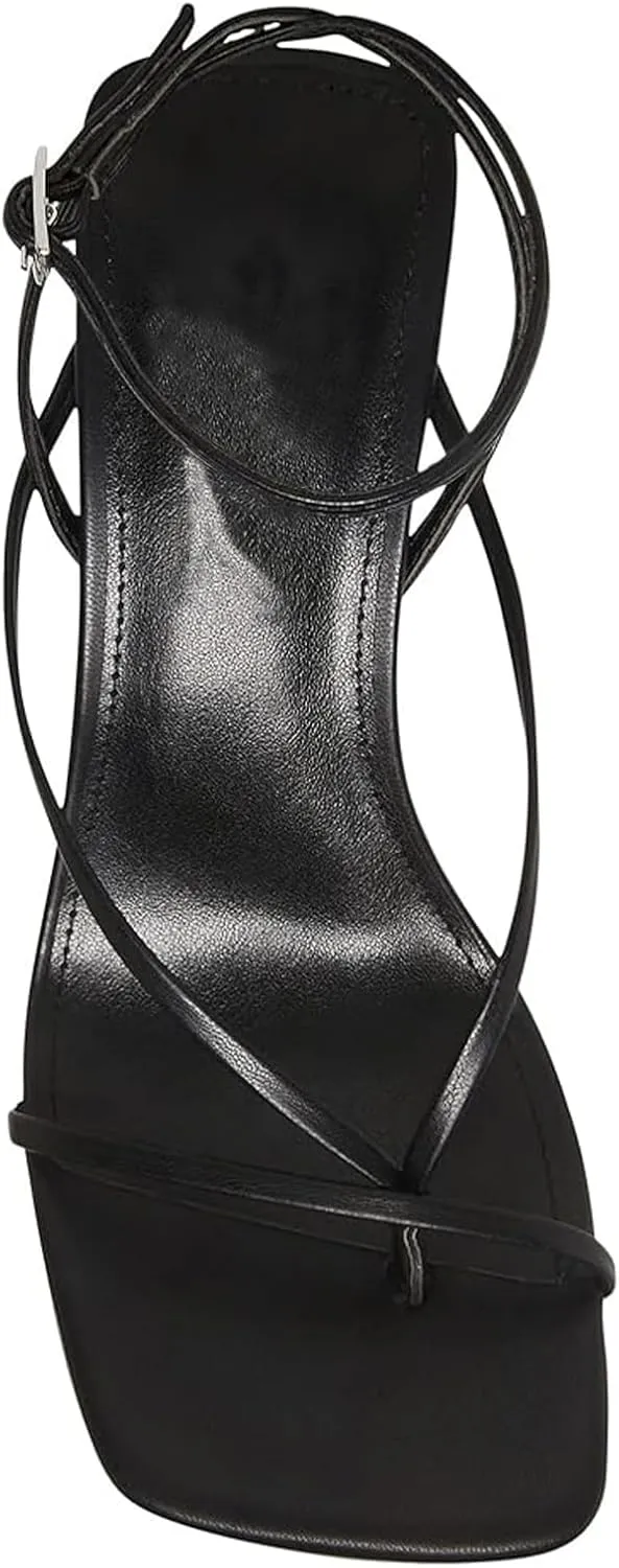 olomisa Strappy Heels for Women Square Toe Thong Heels Ankle Strap Stiletto Heeled Sandals