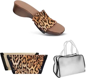 Onesole Blurry Leopard Cafe Leisure Set, interchangeable beige solid top, lightweight 1 inch sole, Tops for women's wedge Sandals, As Seen on Shark Tank